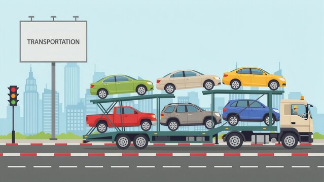 Car carrier truck transporting vehicles on road