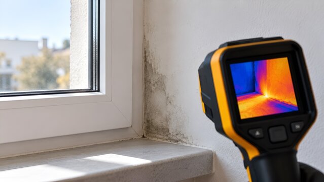 Thermal Imaging Inspection of Damp Moldy Wall by Window