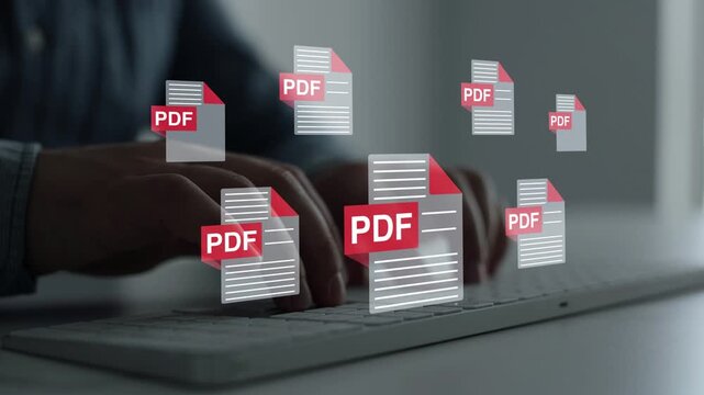 Modern digital document concept featuring electronic files, data storage and online access. Technology simplifies document organization, sharing, editing and business processes.