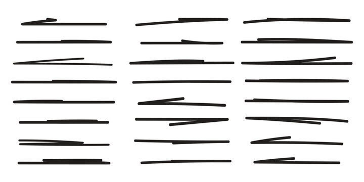 set of black doddle underline design. hand drawn black highlight lines. black marker stroke vector illustration.