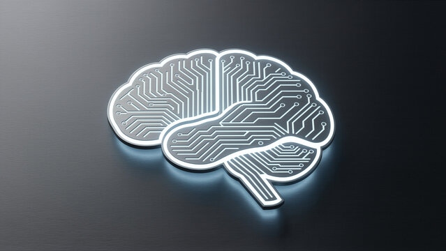 Glowing AI cloud artificial intelligence brain technology digital cyber network glowing circuit human mind future system smart data thought