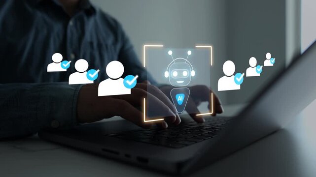 AI hiring and recruitment automation concept with candidate selection, resume screening and employee approval. Smart HR technology simplifies talent management and hiring processes.