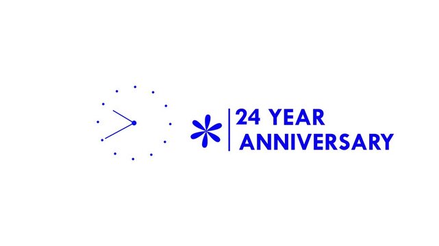 24 years anniversary motion graphic 4K footage with Blue Floral Star Abstract Logo Icon. Animated 24 years Birthday Wishes on White Background with alpha channel