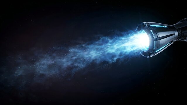 Rocket Engine with Bright Flame in Outer Space Creating a Bright Exhaust Trail