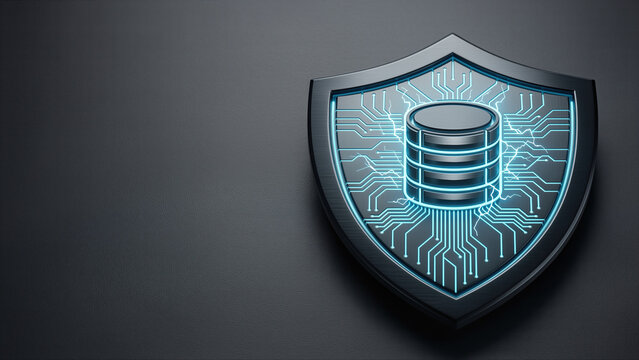 Cyber security shield database cloud glowing digital network technology protection data secure metal futuristic system internet server code web