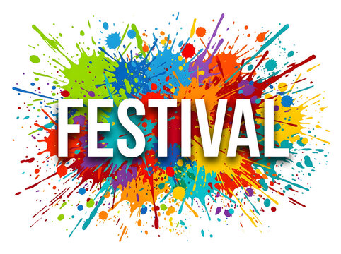 Colorful festival text explosion with vibrant paint splatter background for event branding and celebration designs
