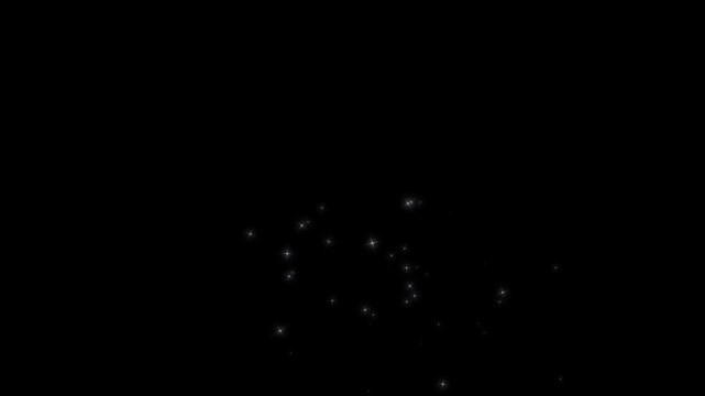 Shining glitter star sparkle animation with glowing dust trails and twinkling fairy sparkles twinkling shimmer line effect, doodle stars motion transparent chroma key black screen background. 4K