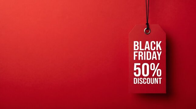Black friday sale announcement with fifty percent discount on a red background