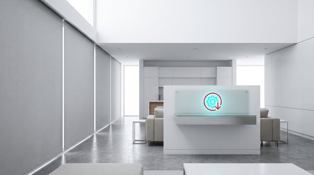Wall mounted console in modern smart home displaying environment override active