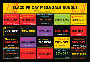 Obraz premium Black Friday mega sale bundle with red yellow and purple marketing price labels.
