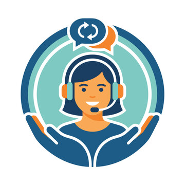 Customer service agent with headset in modern flat vector style