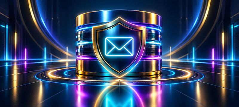 3D Secure Email Data Server Storage with Cyber Protection Shield Concept
