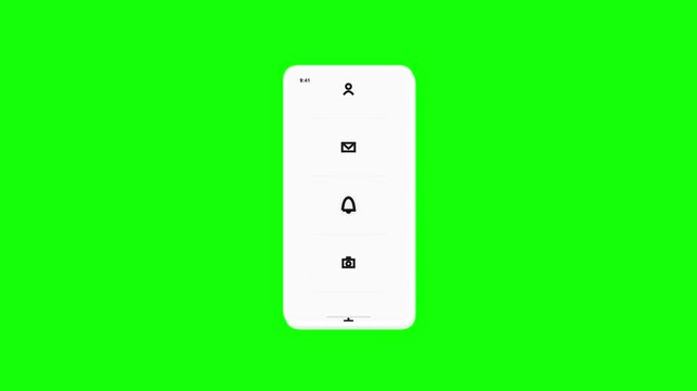 Mobile App Vertical Carousel Interface Animation with Green Screen
