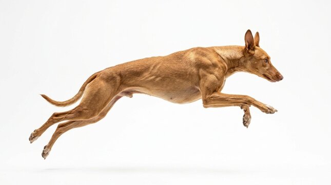 Graceful Hound Dog Leaping Mid-Air, Elegant Pet Motion, Studio Shot