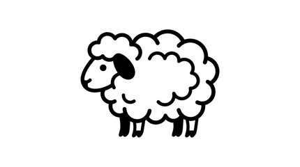 Obraz premium Simple black and white cartoon drawing of a fluffy sheep standing, depicted with a clear outline and minimal detail.
