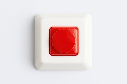 Red Button on White Square Surface