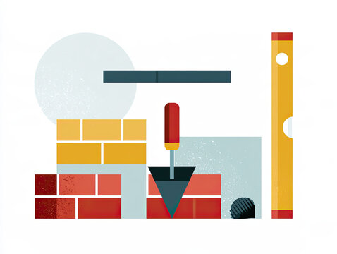 transparent masonry tools vector illustration with bricks