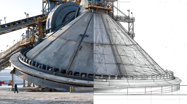 Industrial Conical Silo with Conveyor Belt System