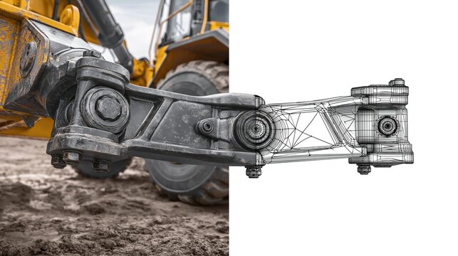 Excavator Arm Detail: Real vs. CAD Model Comparison
