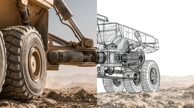 Close-up of Heavy Equipment Tire in Arid Terrain