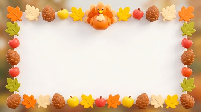 Autumn Leaves and Pumpkin Rectangle Frame Border, Fall Harvest Decorative Frame with Copy Space