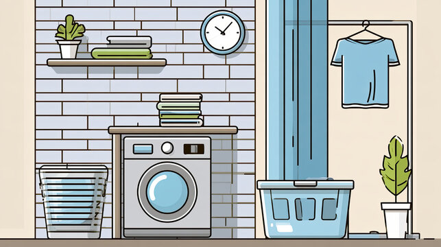 transparent laundry room vector illustration with washing machine
