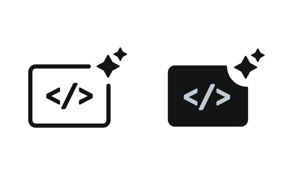 Code development icons with sparkles in outline and solid styles development programming software interface computer webdesign technology