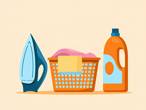 transparency laundry supplies vector illustration with iron