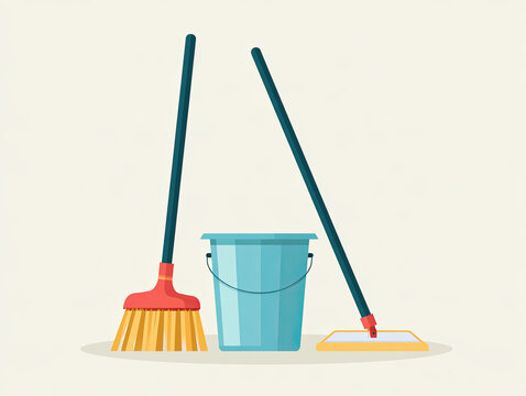 transparent flat vector illustration of household cleaning equipment