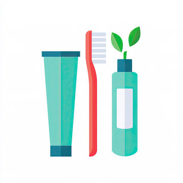 transparent flat vector icon of a toothbrush and toothpaste