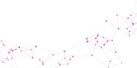 Obraz premium Abstract network of interconnected pink nodes and lines forming a complex web against a clean white background, suggesting a digital or scientific concept.