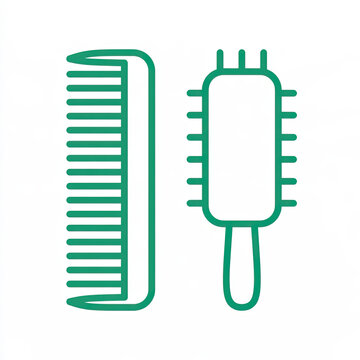 transparent flat vector icon of a comb and hair brush