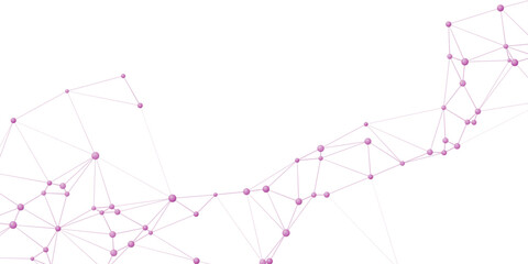 Obraz premium A network of interconnected nodes and lines in delicate pink and white forms an abstract representation of digital connection and technological advancement.