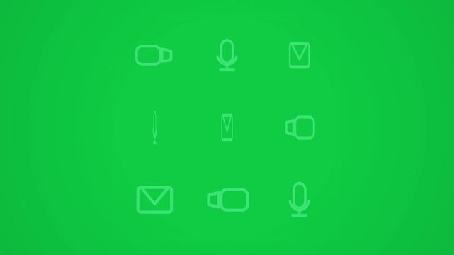 Set of minimal linear communication and technology interface icons on a green background
