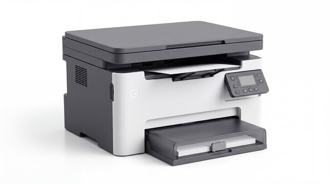 Modern multifunction laser printer isolated on white background