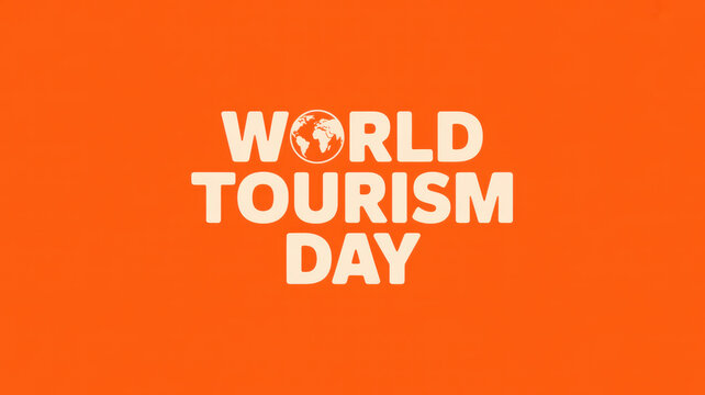 World Tourism Day typography illustration with globe icon on bright orange background