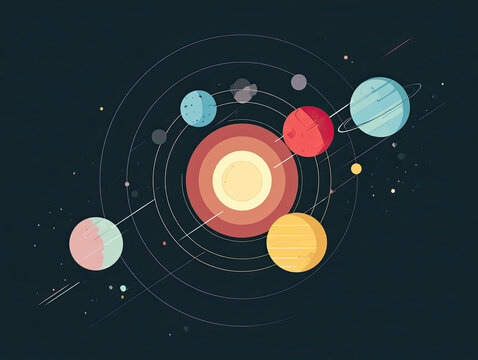 transparent flat vector illustration of the solar system with planets