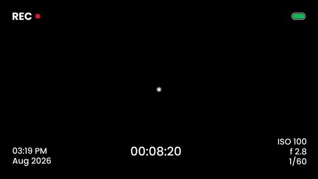 Clean digital camera recording interface screen overlay with metadata