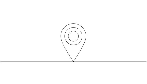 Minimalist single continuous line drawing of a classic map location pin pointer icon isolated on a white background.