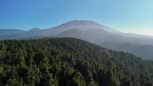 Aerial view of Gede mountain in Sukabumi, Indonesia.
