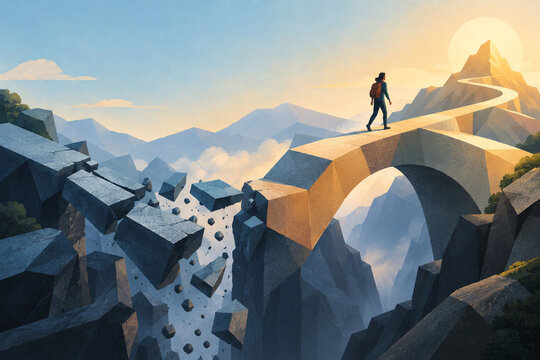 Learning from failure shown as broken geometric paths