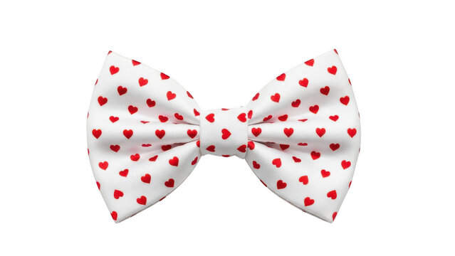 White bow tie with red heart pattern isolated on transparent background