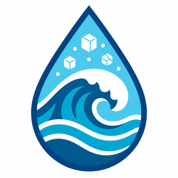 Flat Vector Symmetrical Seawater Droplet with Tidal Wave Icon for Ocean Conservation isolated on white background