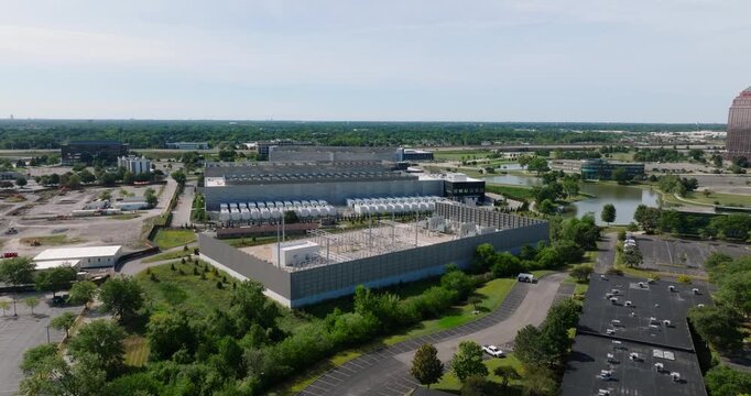 Aerial view of a data center in Itasca, United States.