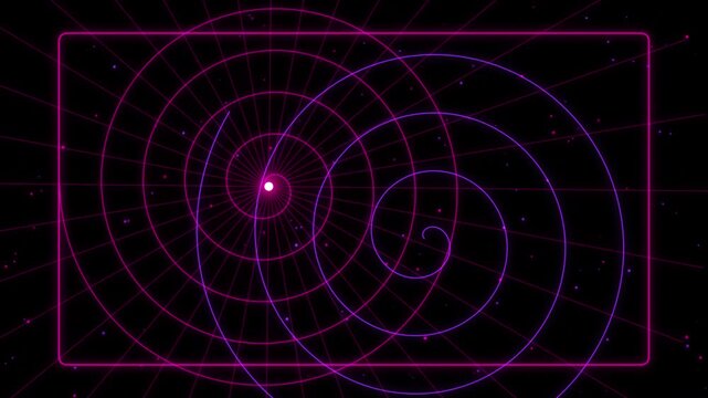 Neon Pink Fibonacci Spiral Golden Ratio HUD Frame Loop