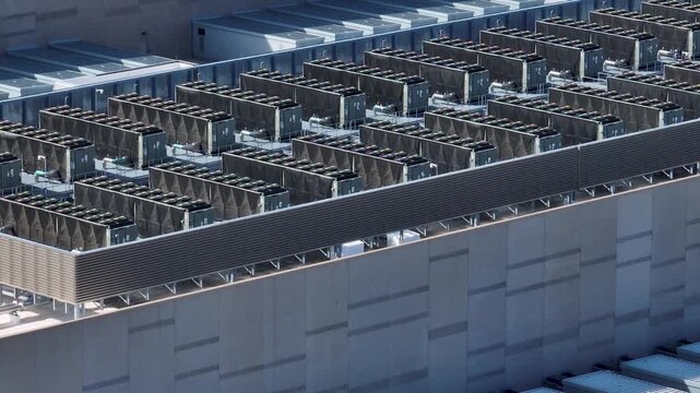 Aerial view of data center rooftop in Itasca, United States.