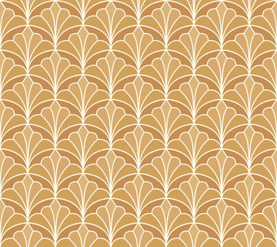 Gold art deco fan seamless vector pattern background