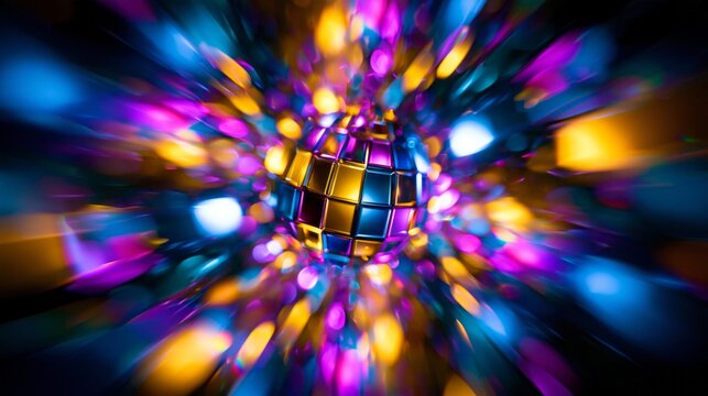 Vibrant disco ball pulses with swirling neon light
