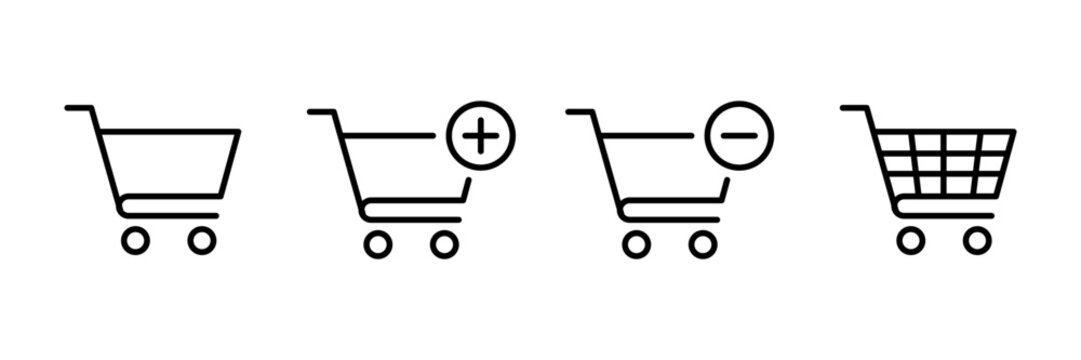 Shopping cart icon set for online shop store buy sale isolated on white background vector art illustration.