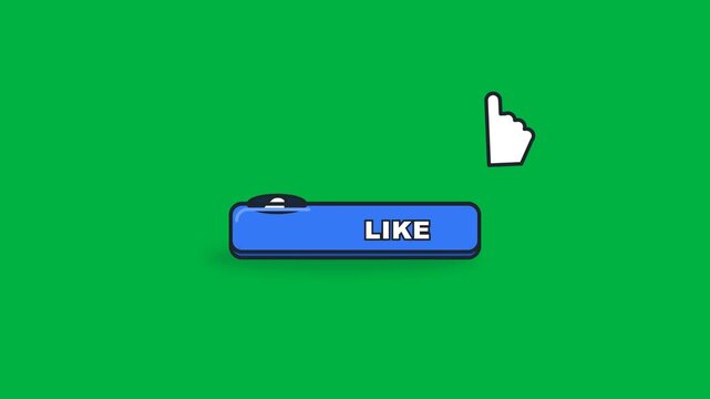 Cartoon like button animation featuring a physical click interaction, compressed button mechanism, spring-loaded thumbs up pop reaction, impact motion and seamless return. Clean 4K looping motion grap